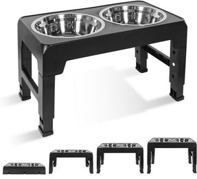 CALIYO Futterstation für Hunde mit 2 höhenverstellbaren Edelstahlnäpfen 1200ml Schwarz faltbar - 2400 ml – Bild 1 von 5