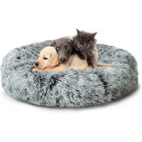 Produktbild von CALIYO Hundekissen und Katzenkissen aus Plüsch, rundes Tierbett für kleine Hunde und Katzen, Grau