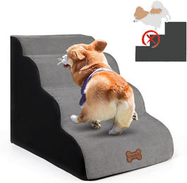 CALIYO Hundetreppe für kleine Hunde und Katzen, 3 Schichten, rutschfest, Grau, Stoff – Bild 1 von 4