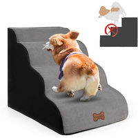 Produktbild von CALIYO Hundetreppe für kleine Hunde und Katzen, 3 Schichten, rutschfest, Grau, Stoff