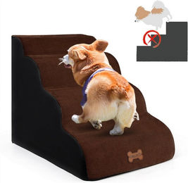 CALIYO Hundetreppe mit 3 Stufen für kleine Hunde und Katzen, rutschfest, Braun – Bild 1 von 4