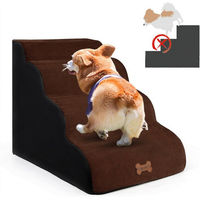 Produktbild von CALIYO Hundetreppe mit 3 Stufen für kleine Hunde und Katzen, rutschfest, Braun
