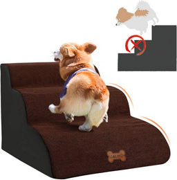 CALIYO Hundetreppe mit 3 Stufen für kleine Hunde und Katzen, rutschfest, Braun – Bild 1 von 5
