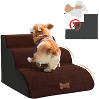 Produktbild von CALIYO Hundetreppe mit 3 Stufen für kleine Hunde und Katzen, rutschfest, Braun