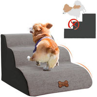 Produktbild von CALIYO Hundetreppe und Katzentreppe aus Stoff mit 3 Stufen, rutschfest, Grau, für kleine Hunde und Katzen aller Altersstufen
