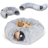 Produktbild von CALIYO Katzentunnel XXL Katzenhöhle aus Plüsch Grau mit Schlafplatz für erwachsene Katzen