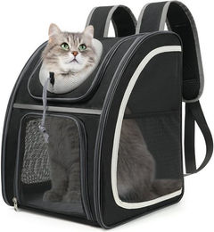 CALIYO Tiertransporttasche Rucksack für Hunde und Katzen kleiner Rassen aus wasserdichtem Oxford-Gewebe Schwarz – Bild 1 von 5