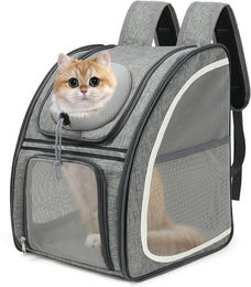 CALIYO Tiertransporttasche Rucksack für Hunde und Katzen mit Netzfenster aus wasserdichtem Oxford-Gewebe Grau bis 8 kg – Bild 1 von 5