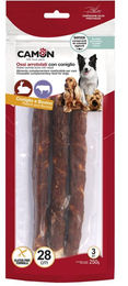 Produktbild von Camon Naturkauartikel Rinderkaurolle mit Kaninchen glutenfrei 3 Stück à 28 cm