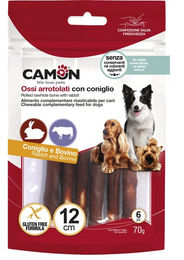 Produktbild von Camon Naturkauartikel Rinderkaurolle mit Kaninchen glutenfrei 6 Stück á 12 cm