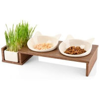 Produktbild von Canadian Cat Company Cat Diner Futterbar erhöhter Katzennapf aus Keramik in Braun mit drei Schalen für Katzen - 250 ml