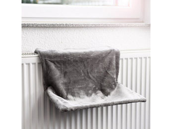 Canadian Cat Company Katzen-Hängematte Liegemulde aus Plüsch in Grau zur Befestigung am Heizkörper – Bild 1 von 3