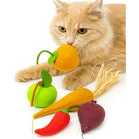 Produktbild von CanadianCat Company 5er Set Katzenspielzeug Obst und Gemüse aus Filz mit Katzenminze - 5 x 5 g