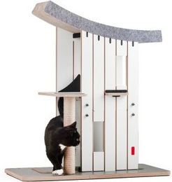 CanadianCat Company Design-Kratzmöbel Chalet Tatzenstein Kratzbaum mit Kratzpappe in Weiß 75 x 38 x 85 cm – Bild 1 von 4