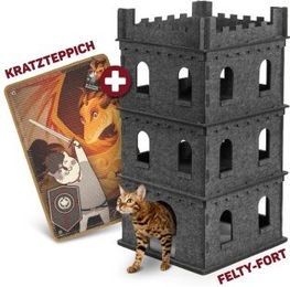 CanadianCat Company Filz Katzenburg Felty Fort Set mit Kratzteppich Sir-Scratch-A-Lot für Katzen in Grau und Bunt – Bild 1 von 5