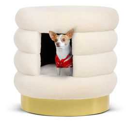 CanadianCat Company Haustierbett Choupette Hundehütte für kleine Hunde in Teddy Weiß-Gold 58 x 58 x 59 cm – Bild 1 von 3