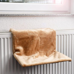 CanadianCat Company Heizungsliege für Katzen aus Plüsch Größe L Beige oder Braun – Bild 1 von 5
