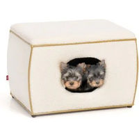 Produktbild von CanadianCat Company Hundebett Nelson Design-Hundehütte inklusive Kissen für kleine Hunde Teddy weiß-Gold 54 x 35 x 37,5 cm