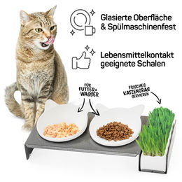 CanadianCat Company Industrial Foodbar Cat Diner Futterstation aus Metall mit 3 austauschbaren Keramikschalen Grau Weiß - 250 ml – Bild 1 von 12