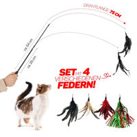 Produktbild von CanadianCat Company Interaktives Katzenangel Set mit 4 Federn aus Draht 140 cm Teleskop-Spielangel für Katzen