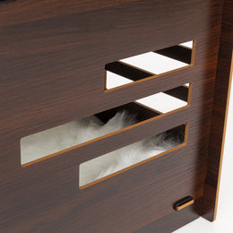 CanadianCat Company Katzenhaus Petitot Katzenhöhle aus Holz mit Kratzbrett und Liegekissen Braun 60 x 39 x 39 cm – Bild 1 von 8