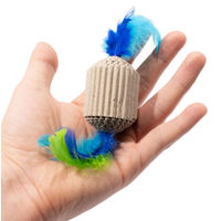 Produktbild von CanadianCat Company Katzenspielzeug aus Kratzpappe mit Federn 6 x 4 x 4 cm