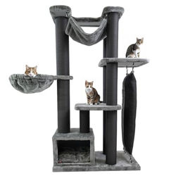 CanadianCat Company Kratzbaum Morgan 160 cm Grau mit Sisalstämmen Hängematte Liegemulde Höhle und Kratzkissen für Katzen – Bild 1 von 1