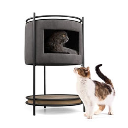 CanadianCat Company Neko Beistelltisch Katzenhöhle mit Kratzbrett in Grau Schwarz 43 x 43 x 70 cm – Bild 1 von 13