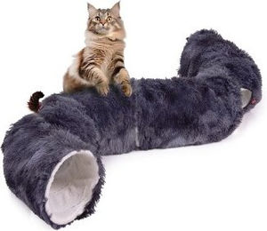 CanadianCat Company Otis XXL Katzentunnel Donut mit Liegekissen aus Plüsch Grau – Bild 1 von 13