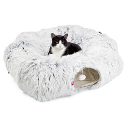 CanadianCat Company Premium Katzentunnel CUBI XXL eckiger Katzen-Tunnel aus Plüsch mit Liegekissen in Hellgrau ca. 100 x 80 x 26 cm – Bild 1 von 9