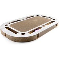 Produktbild von CanadianCat Company XXL Katzenspielplatz PlayPlate mit Kratzpappe und Spielschiene in hellgrauer Holzoptik 85 x 54 x 5,8 cm