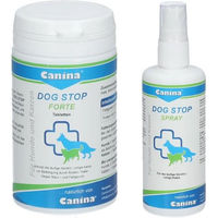 Produktbild von Canina Dog-Stop Spray und Dog-Stop forte Tabletten zur Beruhigung für Hunde