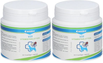 Produktbild von Canina V25 Vitamintabletten zur Immunstärkung und Unterstützung von Haut und Fell für Hunde aller Altersstufen und Größen 100 Stück
