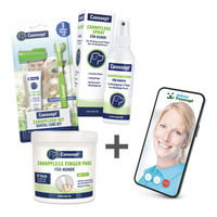 Produktbild von Canosept Zahnpflege-Set für Hunde mit Zahnbürste und Zahnpasta aus Silikon - 3 x 0,33 g