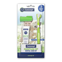 Produktbild von Canosept Zahnpflege-Set für Hunde mit Zahnbürste, Zahnpasta und Silikon-Fingerlingen in Grün - 45 ml