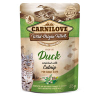 Produktbild von Carnilove Katzen Nassfutter Ragout Ente mit Catnip Stückchen in Sauce für erwachsene Katzen 24x85g