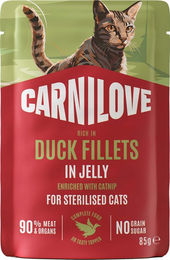 Carnilove Katzen Nassfutter Sterilised Ente mit Katzenminze Stückchen in Gelee Getreidefrei Adult 24 x 85 g – Bild 1 von 2