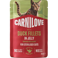 Produktbild von Carnilove Katzen Nassfutter Sterilised Ente mit Katzenminze Stückchen in Gelee Getreidefrei Adult 24 x 85 g