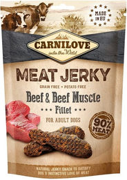 Produktbild von Carnilove Meat Jerky Rindfleisch und Rinderfilet Trockenfleisch für erwachsene Hunde 100g