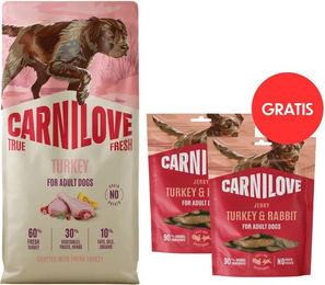 Carnilove True Fresh Trockenfutter Pute für adulte Hunde getreidefrei 12 kg plus Jerky Pute und Kaninchen 2x100g – Bild 1 von 1