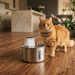 Cat Mate kabelloser Katzen-Trinkbrunnen aus Edelstahl 2,2 Liter Silber – Bild 1 von 3