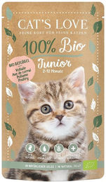 Produktbild von Cat's Love Junior Bio Katzenfutter Geflügel Stückchen in Gelee 6x100g