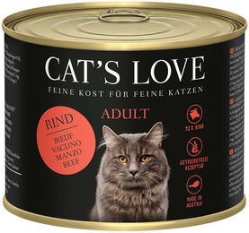 Produktbild von Cat's Love Nassfutter Rind Pur mit Distelöl und Löwenzahn für erwachsene Katzen getreidefrei 6x200g
