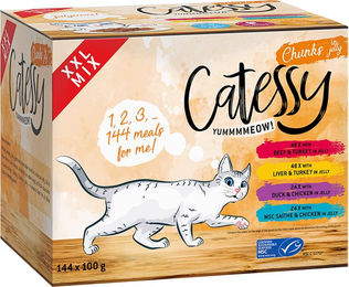 Catessy Katzen Häppchen Mix mit 4 Sorten in Gelee ohne Zucker 144 x 100 g - 144 x 100 g – Bild 1 von 1