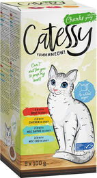 Produktbild von Catessy Katzen Nassfutter Mixpaket 8 x 100 g Stückchen in Sauce Rind Huhn Seelachs Kabeljau ohne Zucker und Konservierungsstoffe - 8 x 100 g