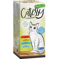 Produktbild von Catessy Katzen Nassfutter Mixpaket 8 x 100 g Stückchen in Sauce Rind Huhn Seelachs Kabeljau ohne Zucker und Konservierungsstoffe - 8 x 100 g