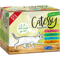 Produktbild von Catessy Katzen Nassfutter XXL Sparpaket Mix mit 4 Sorten Stückchen in Sauce ohne Zucker 144 x 100 g - 144 x 100 g