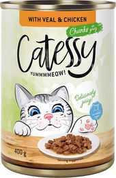 Produktbild von Catessy Katzenfutter Stückchen in Sauce mit Kalb und Huhn ohne Zucker 12 x 400 g - 12 x 400 g