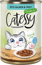 Produktbild von Catessy Katzenfutter Stückchen in Sauce mit Lachs und Forelle ohne Zucker 12 x 400 g - 12 x 400 g