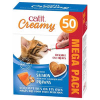 Produktbild von Catit Creamy Leckpaste für Katzen Lachs und Garnele 50 x 10g flüssigkeitsspendend - 50 x 10 g